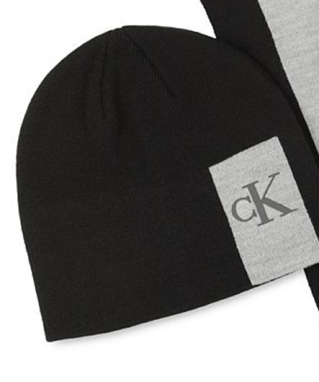 Conjunto de cachecol e gorro com logotipo Calvin Klein masculino, preto, tamanho regular