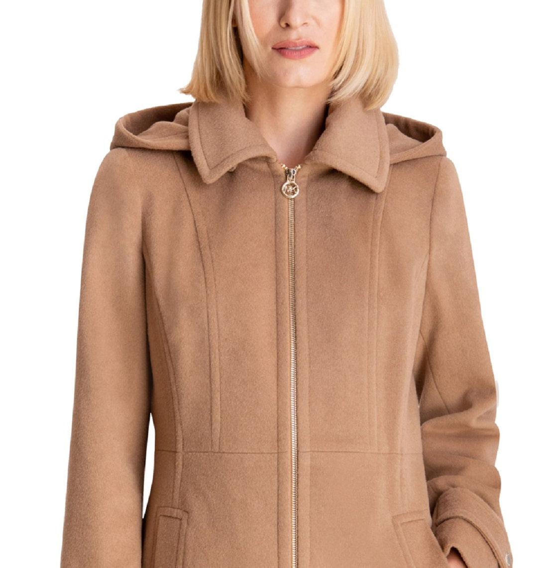 Casaco feminino Michael Kors com capuz e gola entalhada, marrom, tamanho XX-S