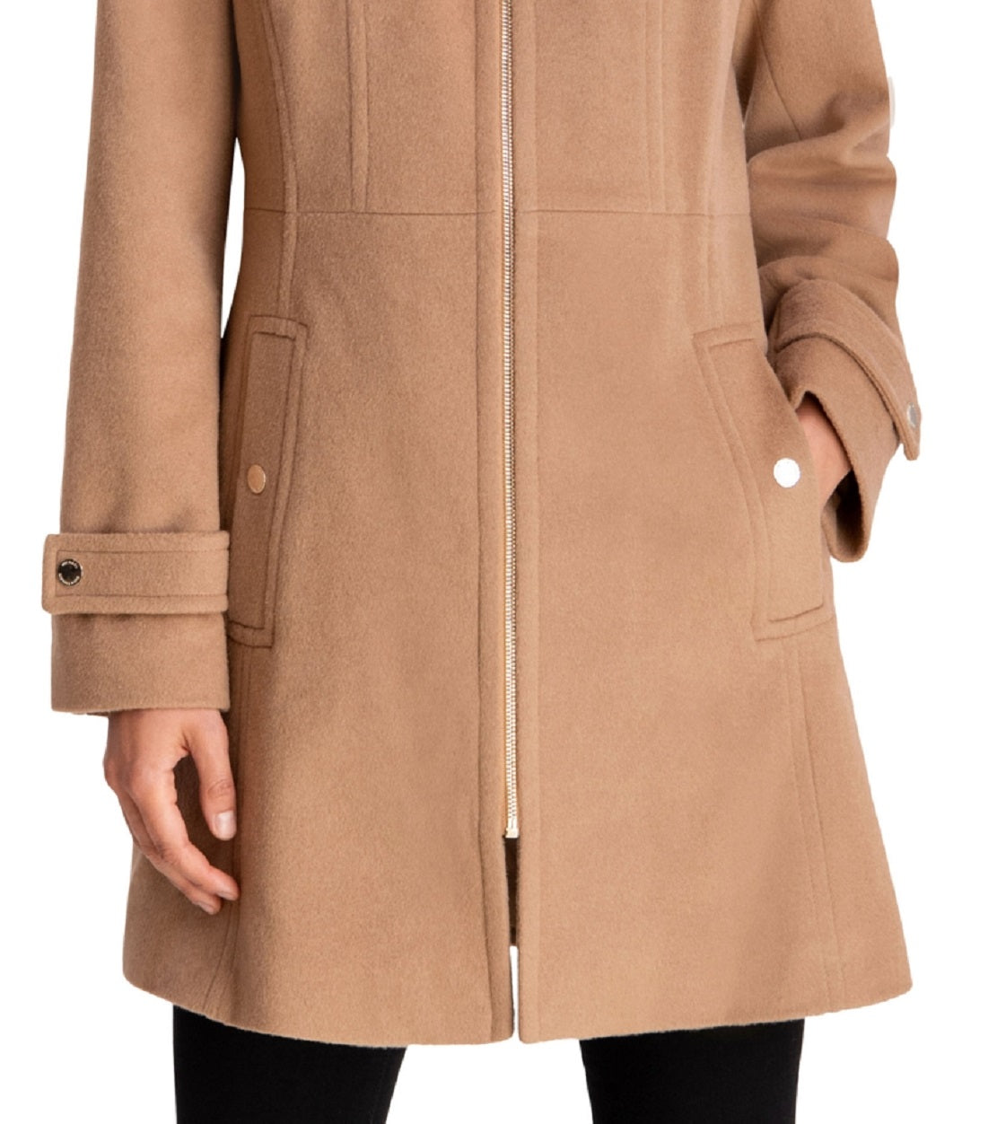 Casaco feminino Michael Kors com capuz e gola entalhada, marrom, tamanho XX-S