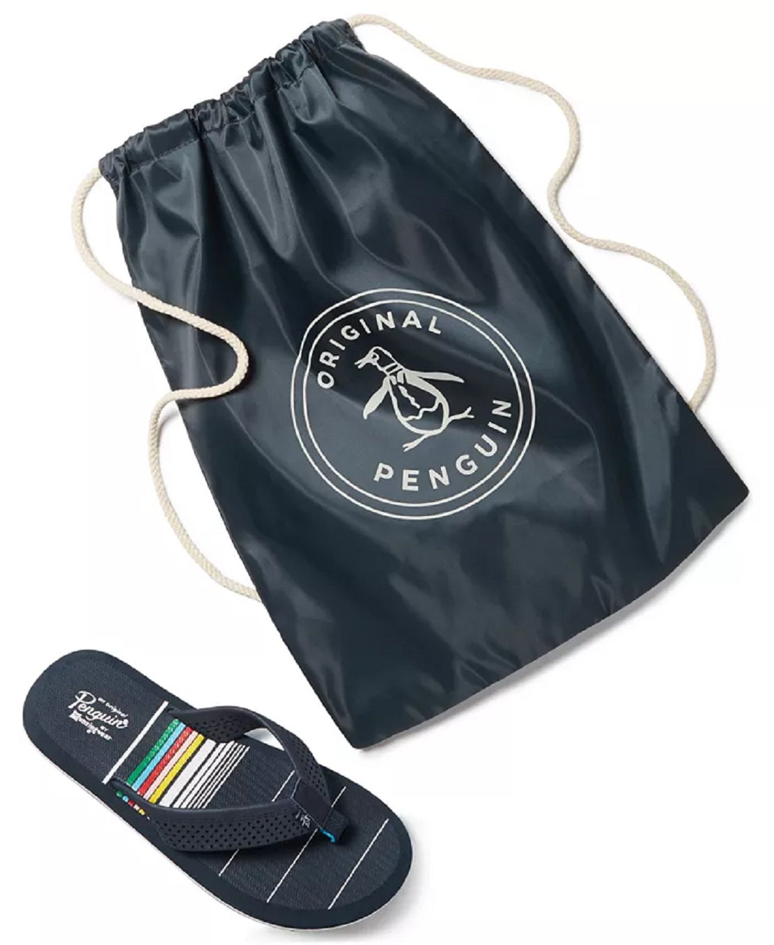 Conjunto de chinelos e bolsa de cintura Penguin masculino, azul, tamanho P