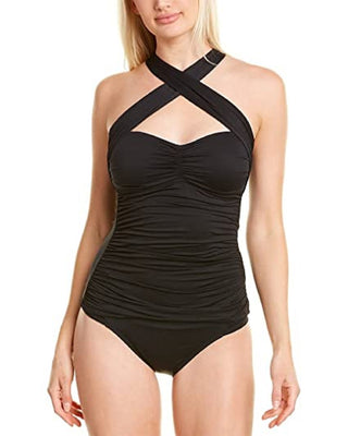 Maiô feminino La Blanca Island Goddess conversível, top tankini, preto, tamanho 10