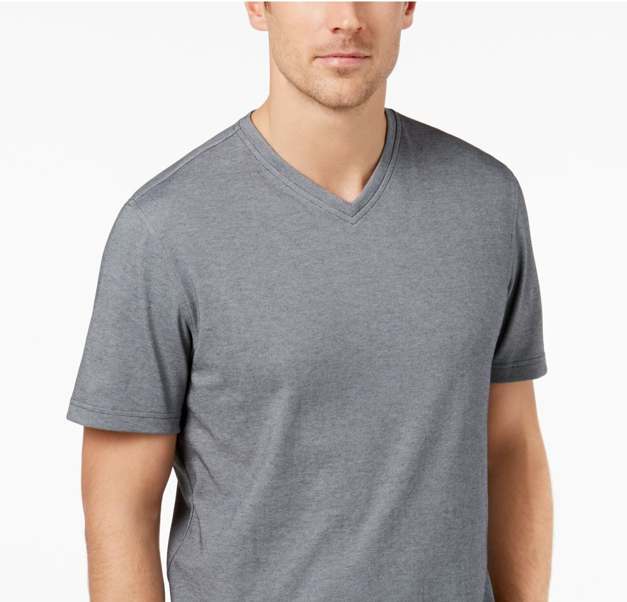 Camiseta masculina Tasso Elba, gola V, manga curta, cinza, tamanho médio