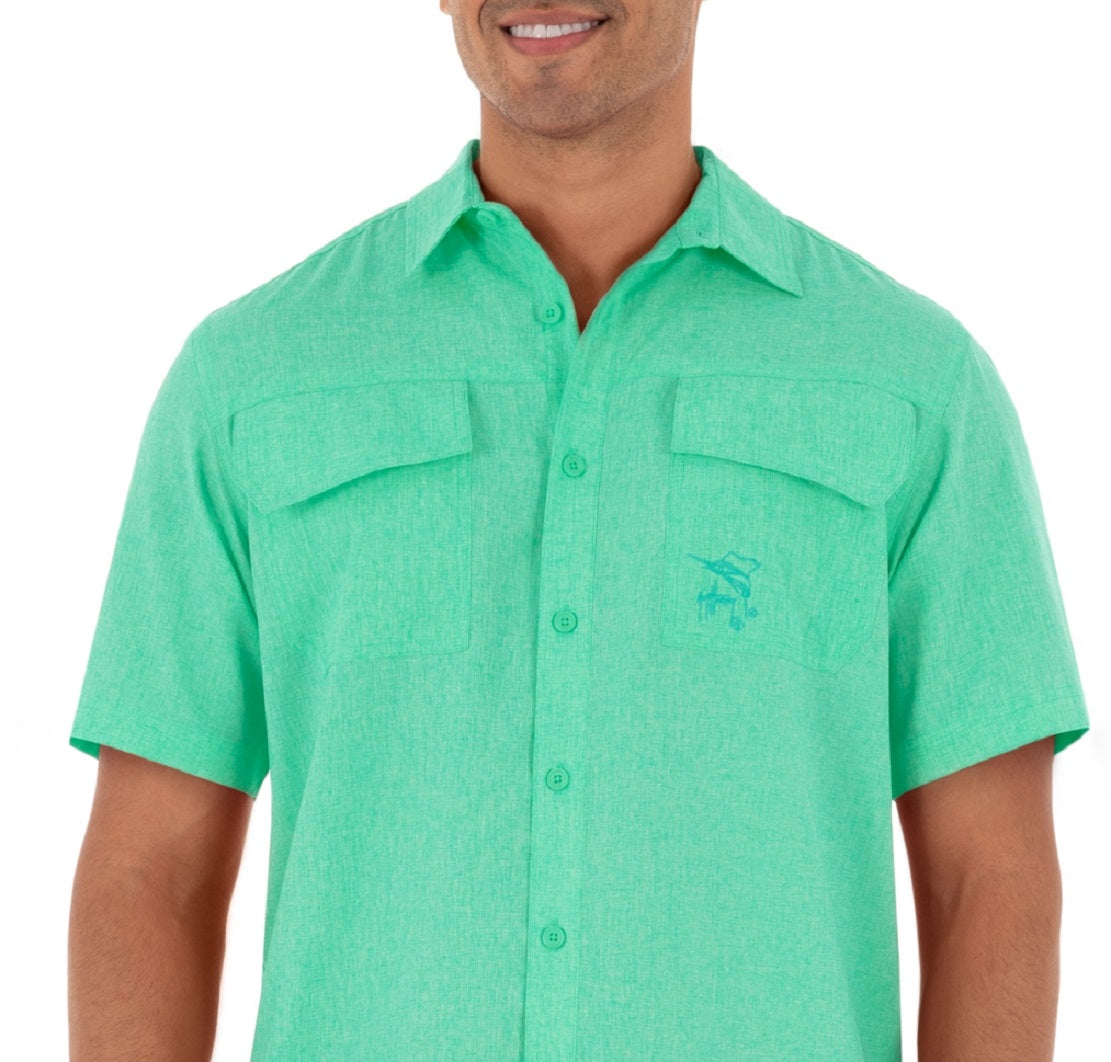 Camisa de pesca texturizada mesclada masculina Guy Harvey, verde, tamanho XX-G