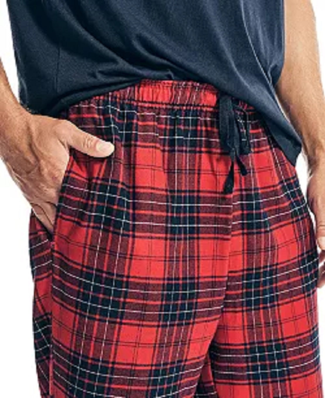 Conjunto de 2 peças de camiseta lisa clássica e calça de pijama de flanela xadrez masculina Nautica, tamanho azul médio