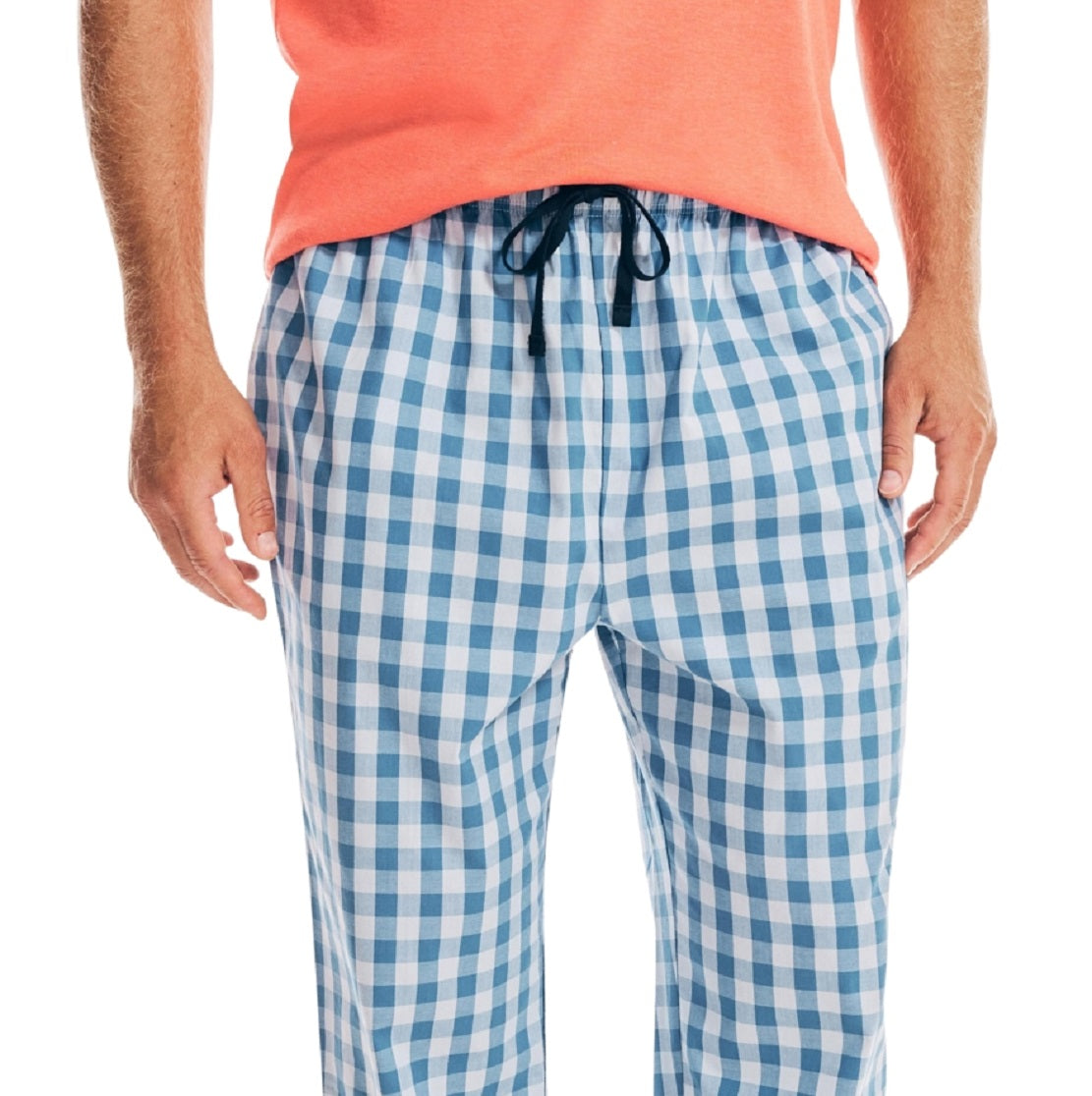 Calça de pijama popeline xadrez masculina Nautica, azul, tamanho extragrande