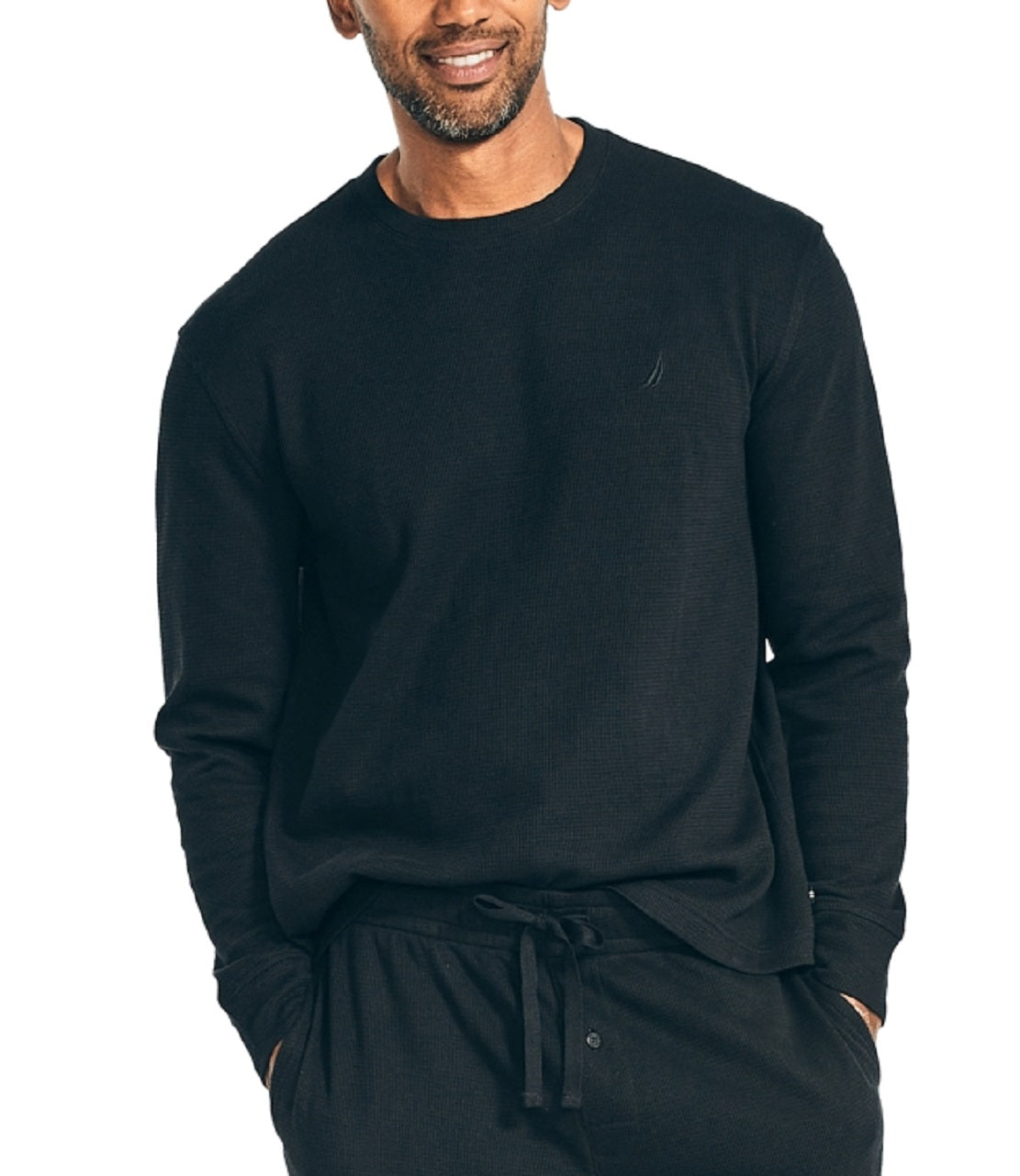 Conjunto de pijama térmico masculino Nautica em malha waffle, preto, tamanho pequeno