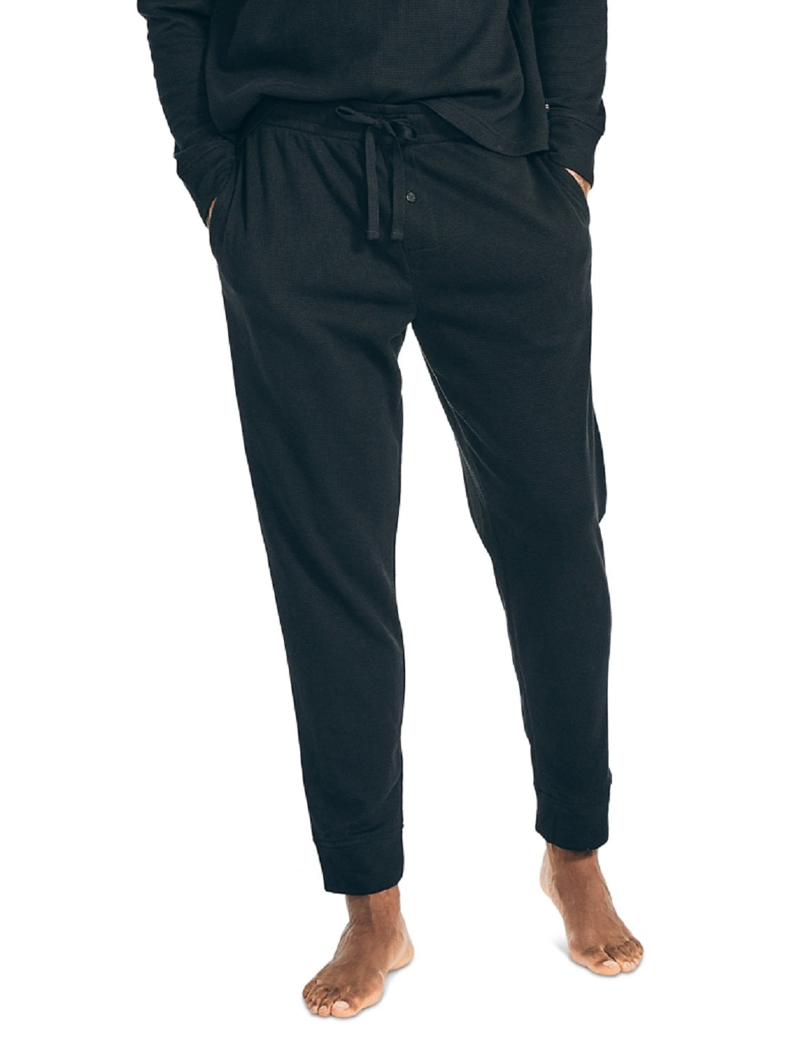 Conjunto de pijama térmico masculino Nautica em malha waffle, preto, tamanho pequeno