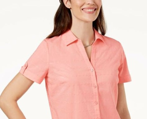 Camisa feminina Karen Scott de algodão com ilhós, rosa, tamanho pequeno médio