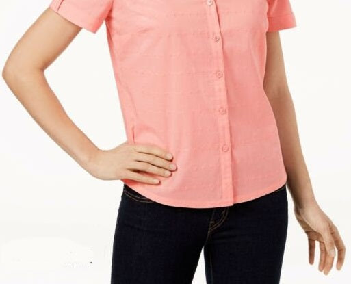 Camisa feminina Karen Scott de algodão com ilhós, rosa, tamanho pequeno médio
