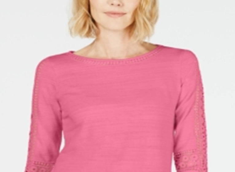 Top de crochê feminino Charter Club com detalhes rosa, tamanho extragrande