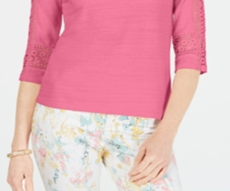 Top de crochê feminino Charter Club com detalhes rosa, tamanho extragrande