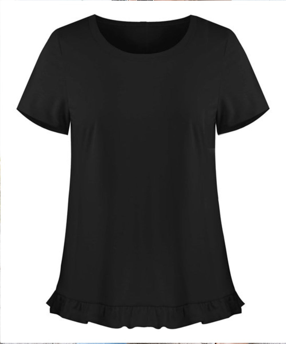Blusa feminina com babados e bainha, preta, tamanho X-S