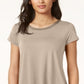 Camiseta feminina Alfani com acabamento em cetim, comprimento alto e baixo, tamanho marrom - pequeno GG