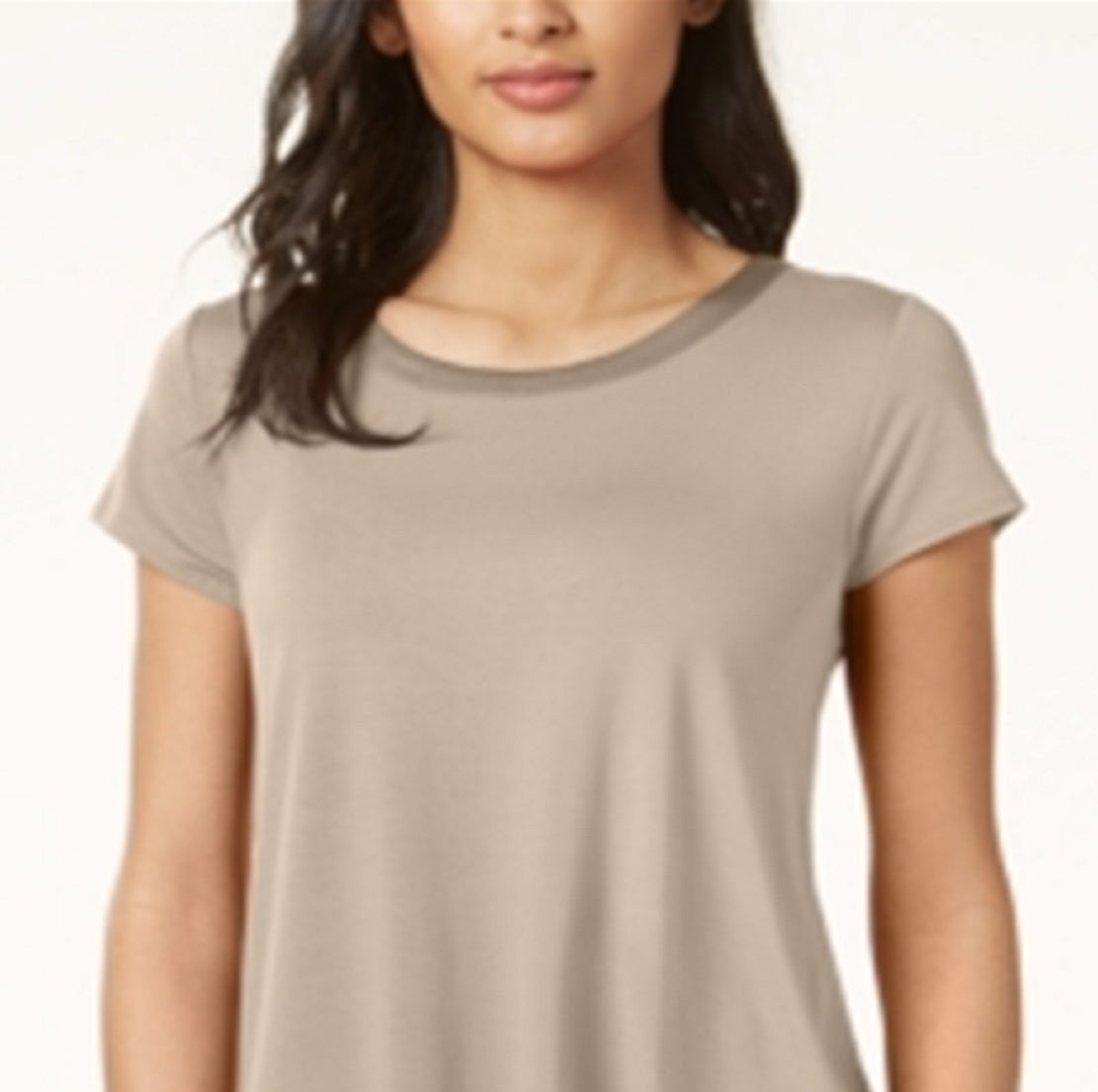 Camiseta feminina Alfani com acabamento em cetim, comprimento alto e baixo, tamanho marrom - pequeno GG