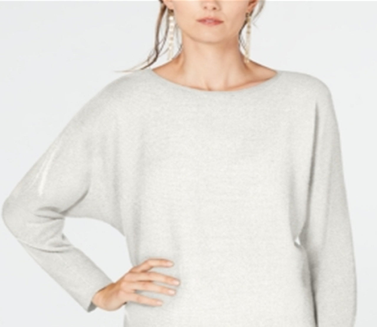 Suéter de malha canelada com manga dolman feminino INC International Concepts, branco, tamanho XX-grande