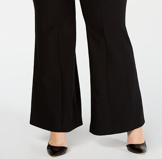 Calça feminina casual flare de cintura média, perna larga, preta, tamanho 20W, da INC International Concepts