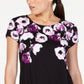 Camiseta feminina Alfani estampada com bainha redonda, preta, tamanho pequeno P