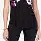 Camiseta feminina Alfani estampada com bainha redonda, preta, tamanho pequeno P
