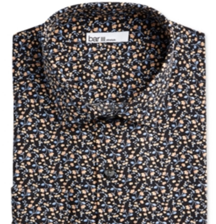 Camisa masculina Bar III Slim Fit com botões florais, preta, tamanho P