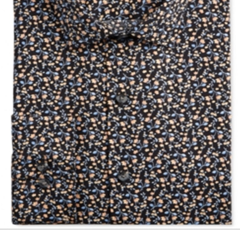 Camisa masculina Bar III Slim Fit com botões florais, preta, tamanho P