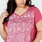 Camiseta feminina estampada plus size manga curta estilo &amp; co rosa tamanho 0X