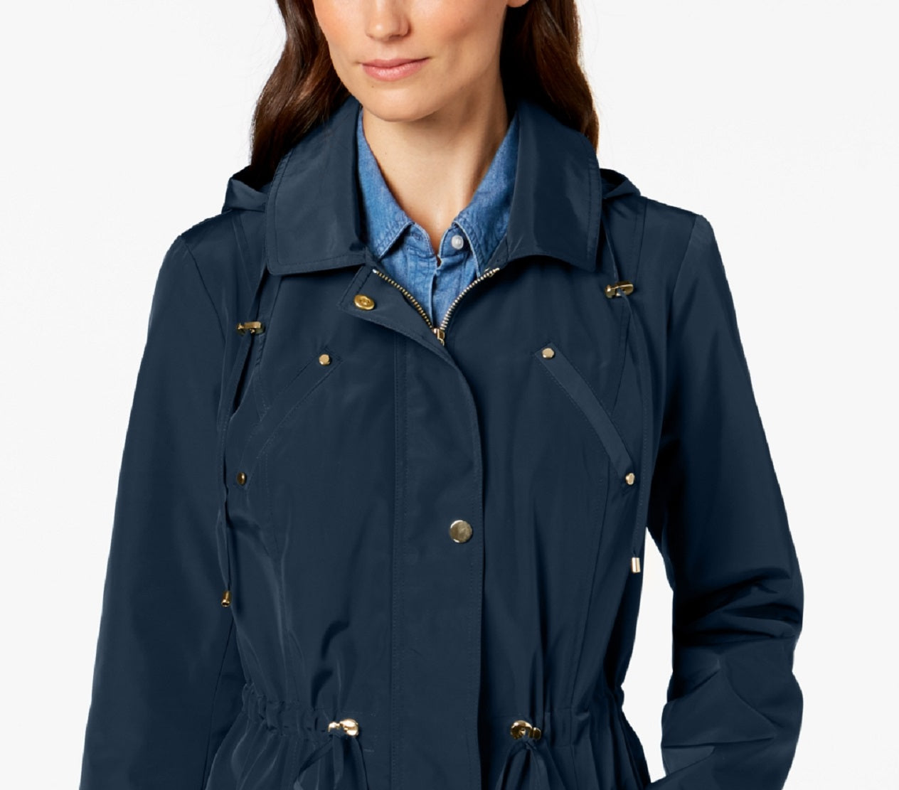 Jaqueta anoraque feminina resistente à água com capuz Charter Club, azul, tamanho XX-G