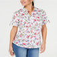 Camisa de algodão texturizada Iris Bliss feminina Karen Scott, branca, tamanho pequeno, extragrande
