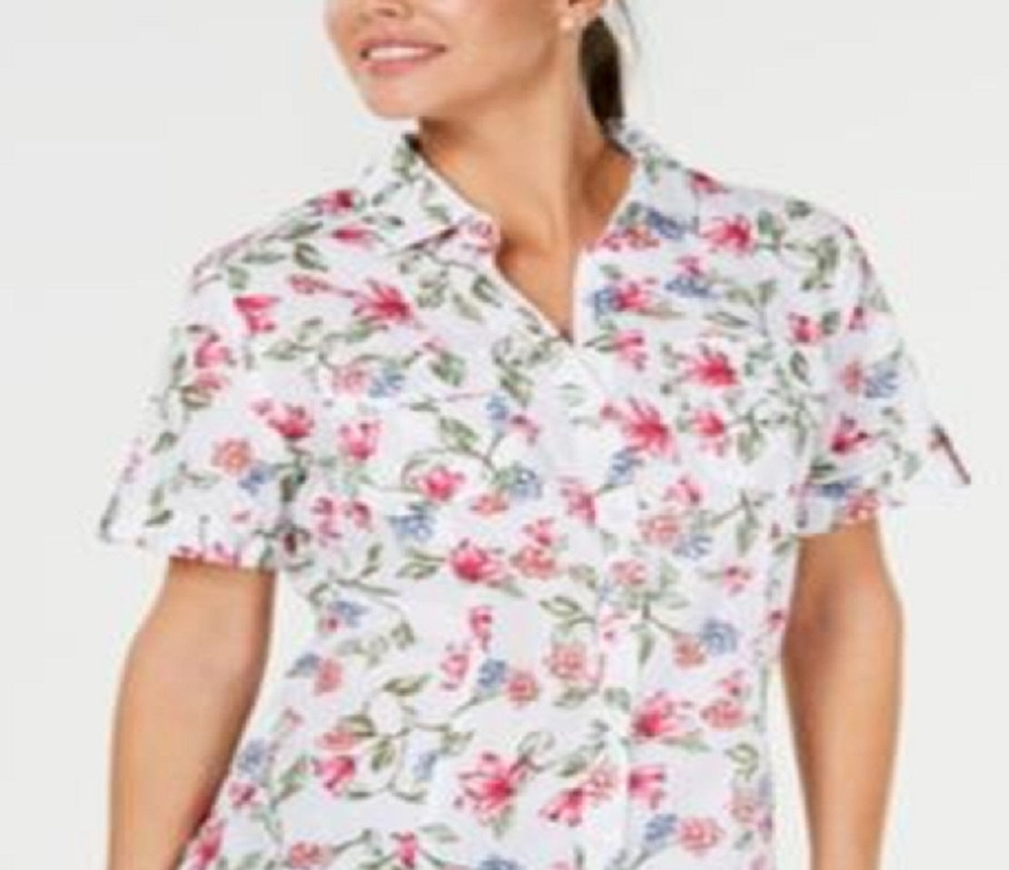 Camisa de algodão texturizada Iris Bliss feminina Karen Scott, branca, tamanho pequeno, extragrande