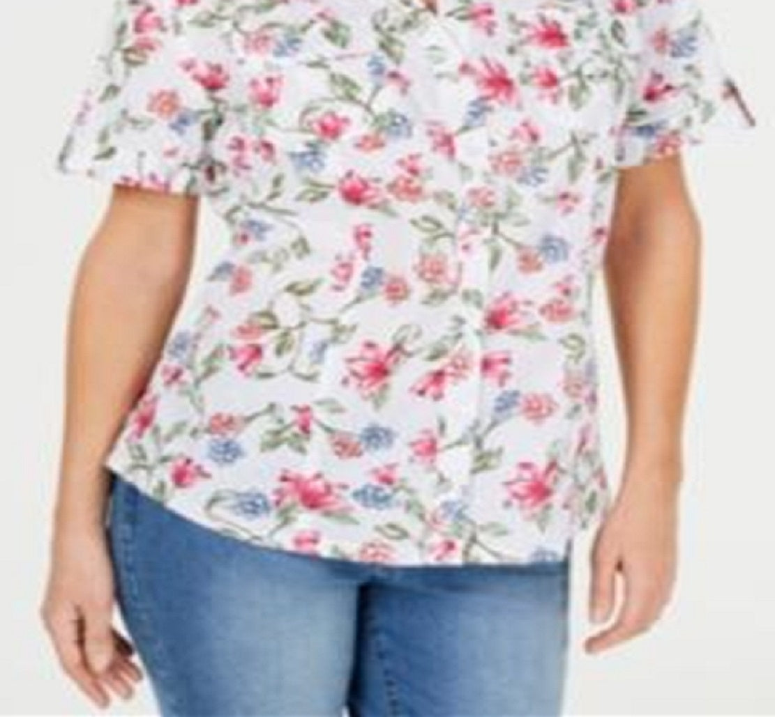 Camisa de algodão texturizada Iris Bliss feminina Karen Scott, branca, tamanho pequeno, extragrande