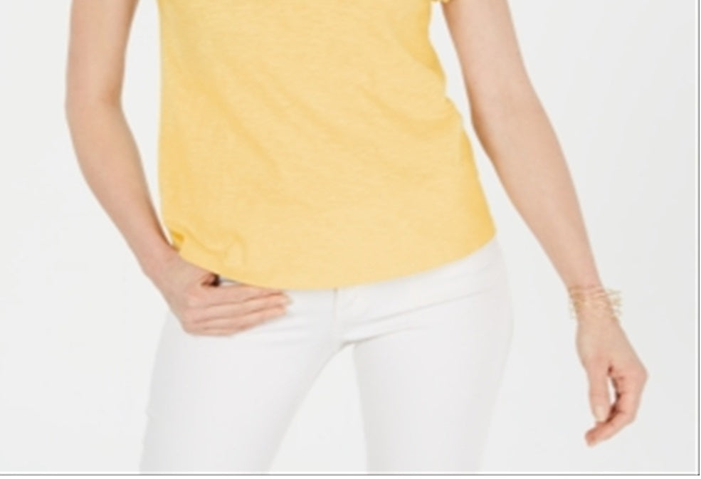 Camiseta feminina Charter Club de algodão com renda e detalhes, amarela, tamanho extragrande