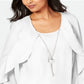 JM Collection Blusa Feminina com Babados e Colar Branco Tamanho Médio