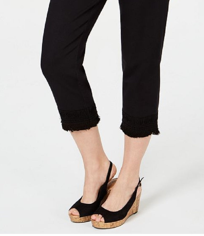 Calça Capri Feminina de Crochê com Franjas Estilo &amp; Co, Preta, Tamanho Pequeno