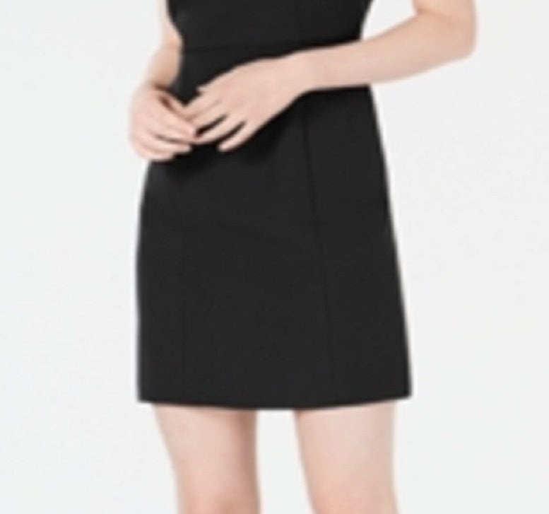 Vestido de coquetel curto com decote em V e manga curta Bar III feminino, preto, tamanho 6