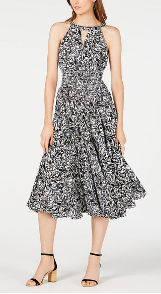 Vestido feminino de algodão camponês da INC International Concepts, preto, tamanho médio