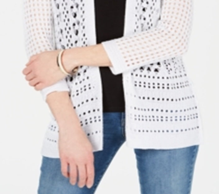 Cardigan feminino Charter Club com ponto aberto e suéter branco tamanho pequeno