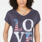 Camiseta feminina estilo &amp; co com estampa mesclada, manga curta, gola V, azul, tamanho pequeno