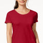 Camiseta feminina com decote em V e bolso, tamanho pequeno, vermelha, estilo &amp; co