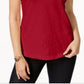 Camiseta feminina com decote em V e bolso, tamanho pequeno, vermelha, estilo &amp; co