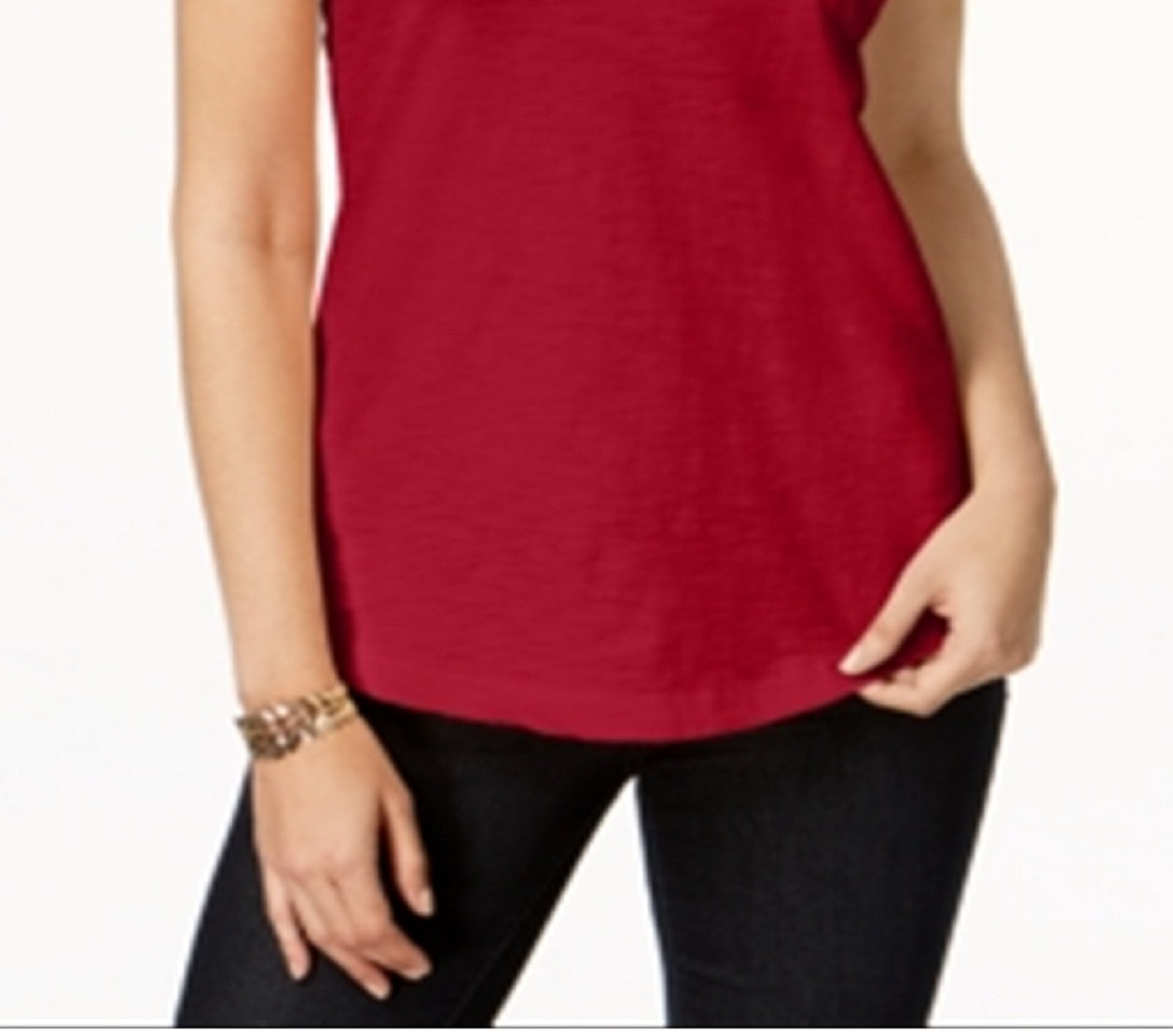 Camiseta feminina com decote em V e bolso, tamanho pequeno, vermelha, estilo &amp; co