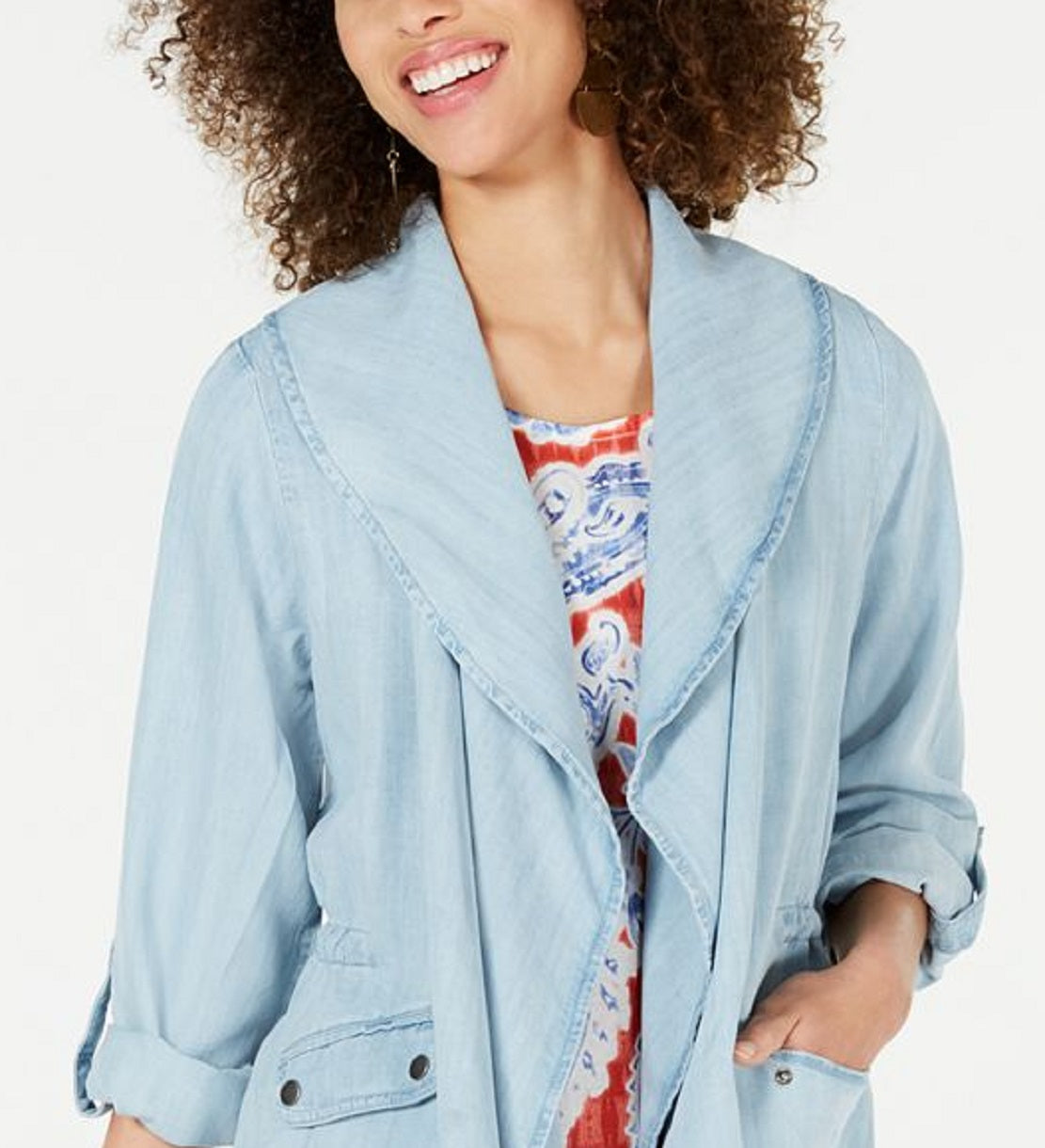 Jaqueta de cambraia drapeada feminina Style &amp; Co, azul, tamanho pequeno