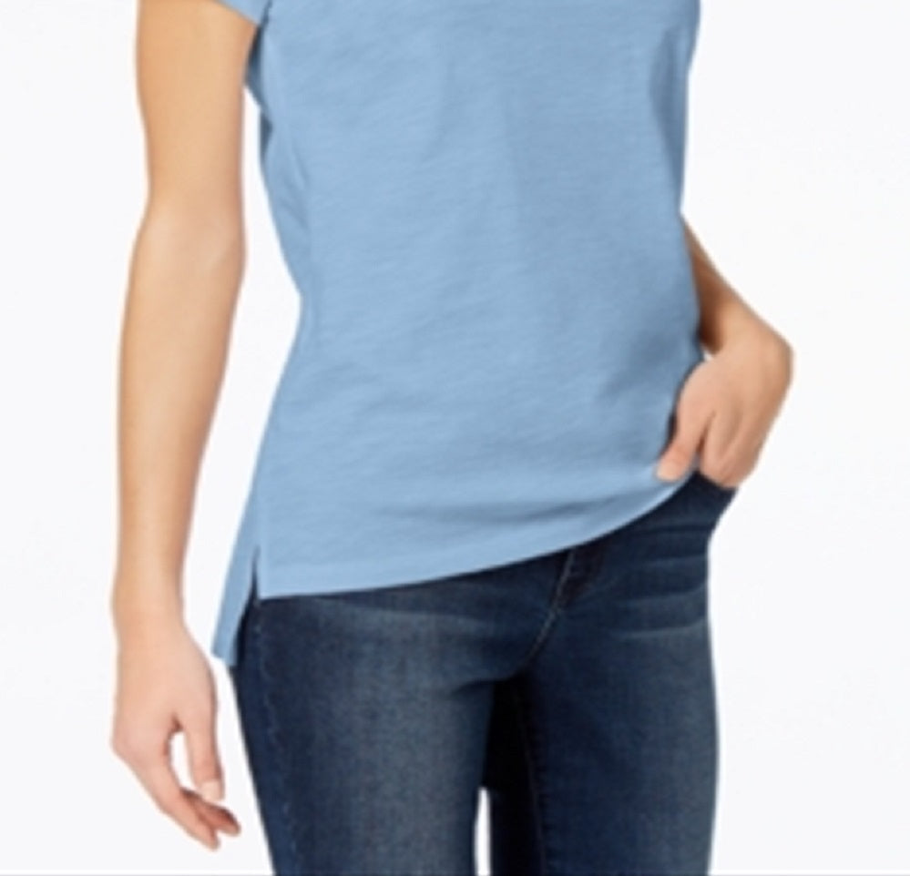 Blusa feminina Maison Jules de manga curta e gola redonda, tamanho grande, azul