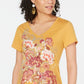 Blusa feminina com decote em V e estampa floral estilo &amp; co, amarela, tamanho médio