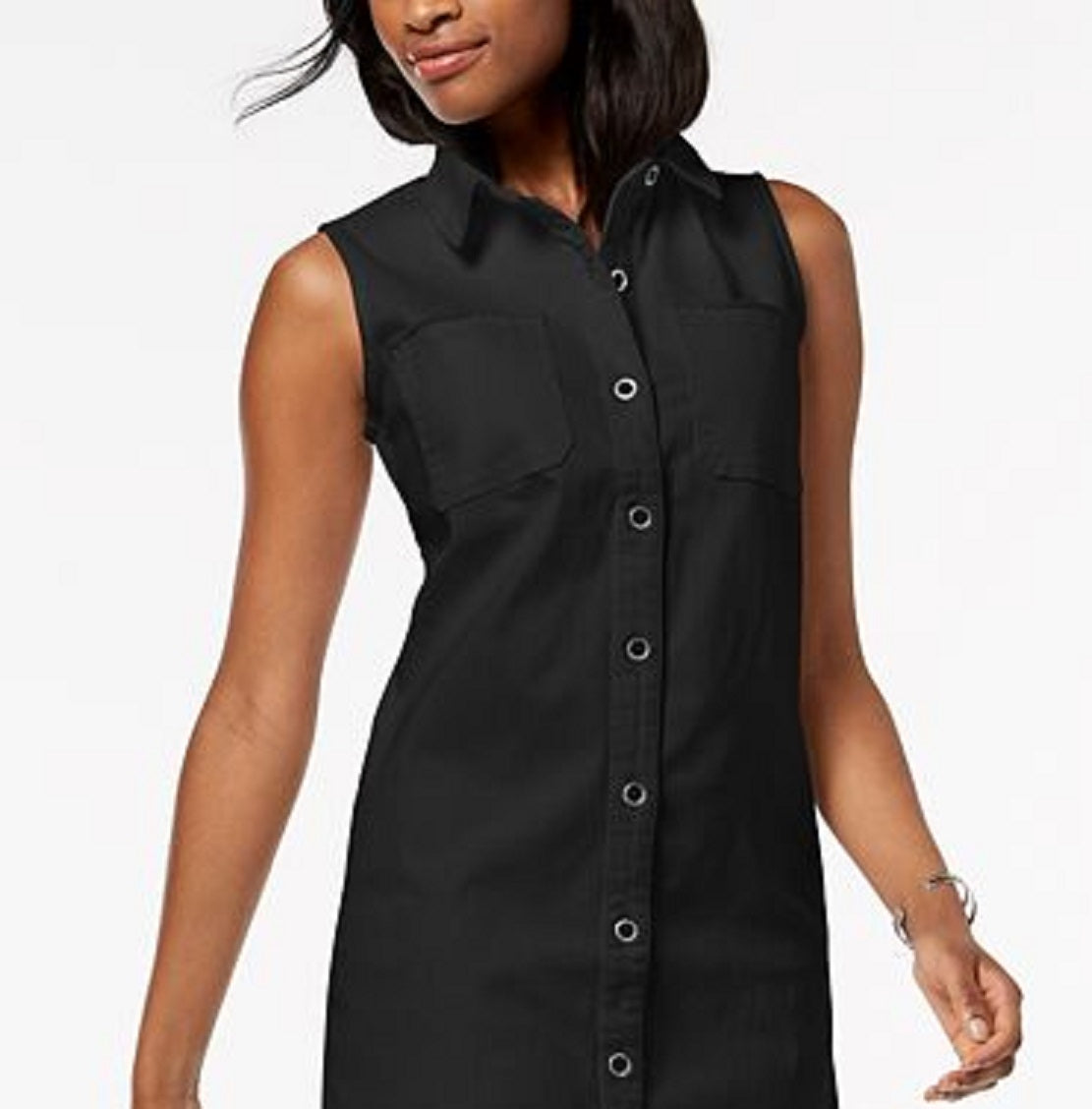 Vestido-camisa sem mangas jeans desfiado feminino Style &amp; Co, preto, tamanho 16, pequeno