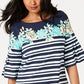Charter Club Blusa feminina estampada com manga sino e gola joia, azul, tamanho pequeno