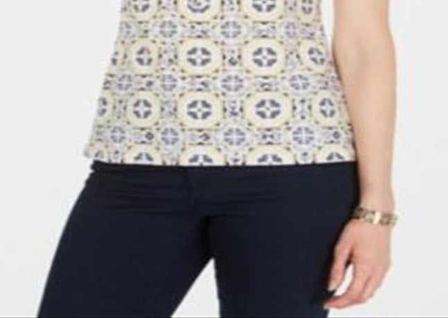 Camisa polo feminina estampada Charter Club, amarela, tamanho pequeno