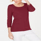 Karen Scott Blusa de algodão feminina com decote redondo, vermelha, tamanho pequeno