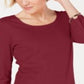 Karen Scott Blusa de algodão feminina com decote redondo, vermelha, tamanho pequeno