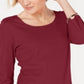 Blusa feminina Karen Scott de algodão com manga 3/4, vermelha, tamanho grande