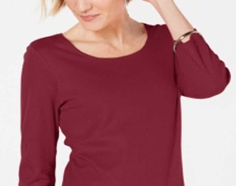 Blusa feminina Karen Scott de algodão com manga 3/4, vermelha, tamanho grande