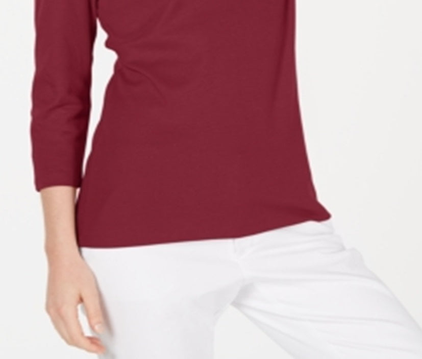 Blusa feminina Karen Scott de algodão com manga 3/4, vermelha, tamanho grande